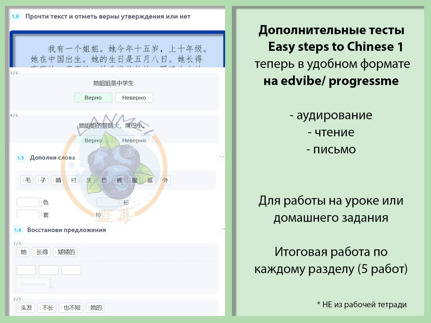 Дополнительные тесты к Easy steps to Chinese 1 (edvibe / progressme)