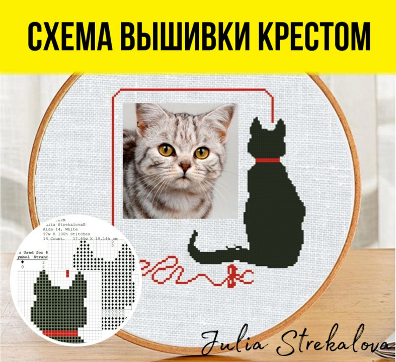 Авторская схема вышивки крестом “Рамка котик”. Животные примитив для начинающих.