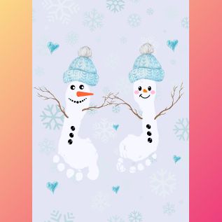 Сделать отпечаток ножки своего ребенка / формат а4 / зимние снеговики
