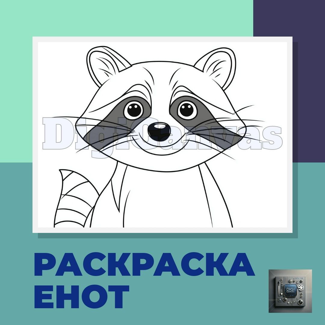 Раскраска енот для детей, А4, для печати, скачать - DigiCanvas ...