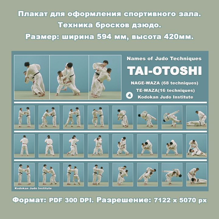 Плакат дзюдо формата А2. Бросок передняя подножка TAI-OTOSHI. - Kallista Film - скачать на Wildberries Цифровой | 278228