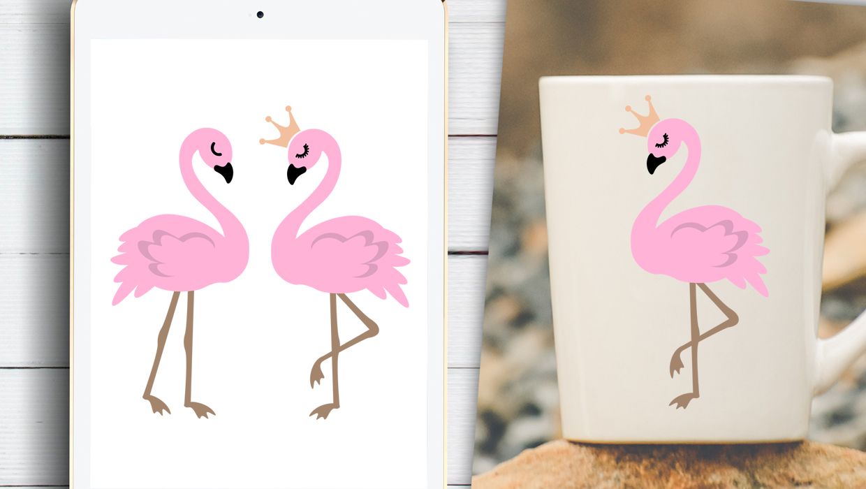 Розовый фламинго. Два 2 фламинго принт. Изображение на прозрачном фоне. Рисунок для хобби Корона