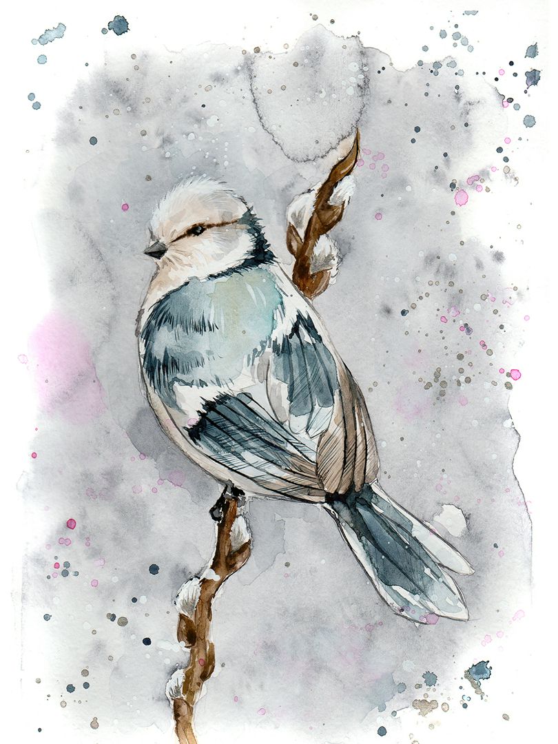 Цифровая иллюстрация "Птица". Акварель