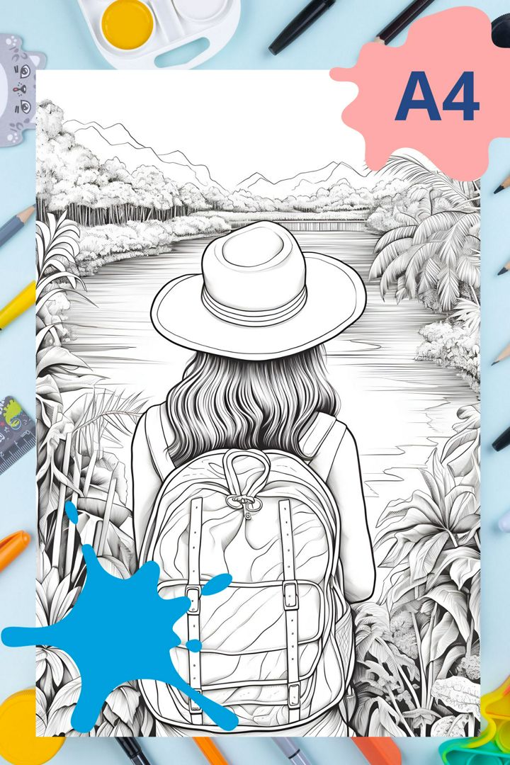 Раскраска антистресс Девушка у озера