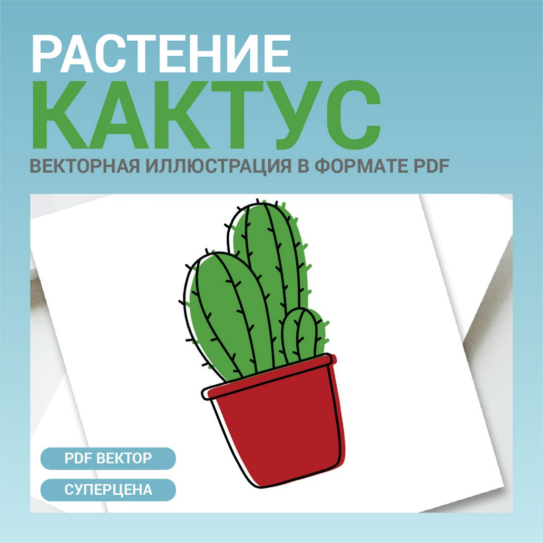 Цветок Кактус. Векторная картинка pdf. Комнатное растение. Высокая четкость при любом масштабе