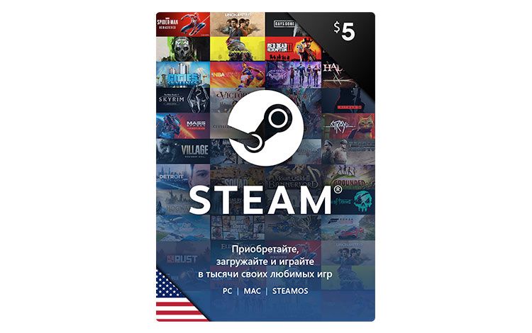 Карта оплаты Steam 5 USD USA [Цифровая версия]