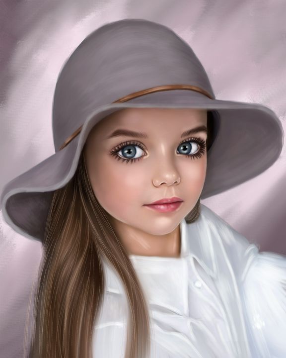 НатаГармония. Детские портреты на заказ "Девочка в Шляпе". Шаблон картина+ врисовка лица ребенка
