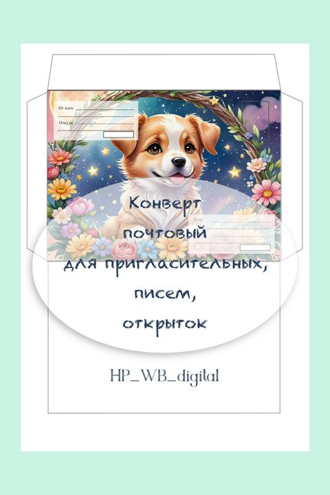 Конверт почтовый подарочный Собачка для писем, денежных подарков, дизайна пригласительных творчества