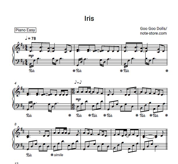 Ноты Goo Goo Dolls - Iris - Пианино.Easy