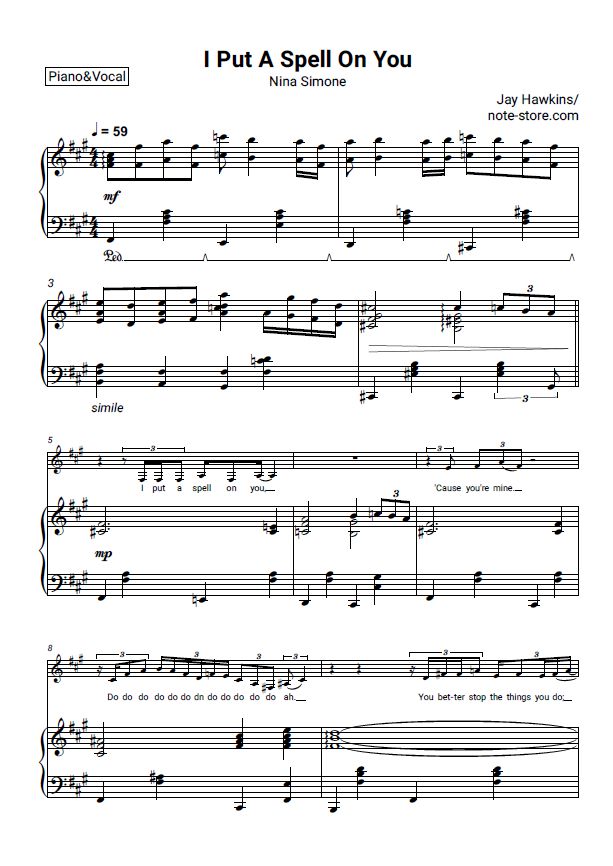 I put spell on you перевод песни. Ноты для фортепиано a put a Spell on you. I put a Spell on you Ноты гитара. Nina Simone and Piano!.