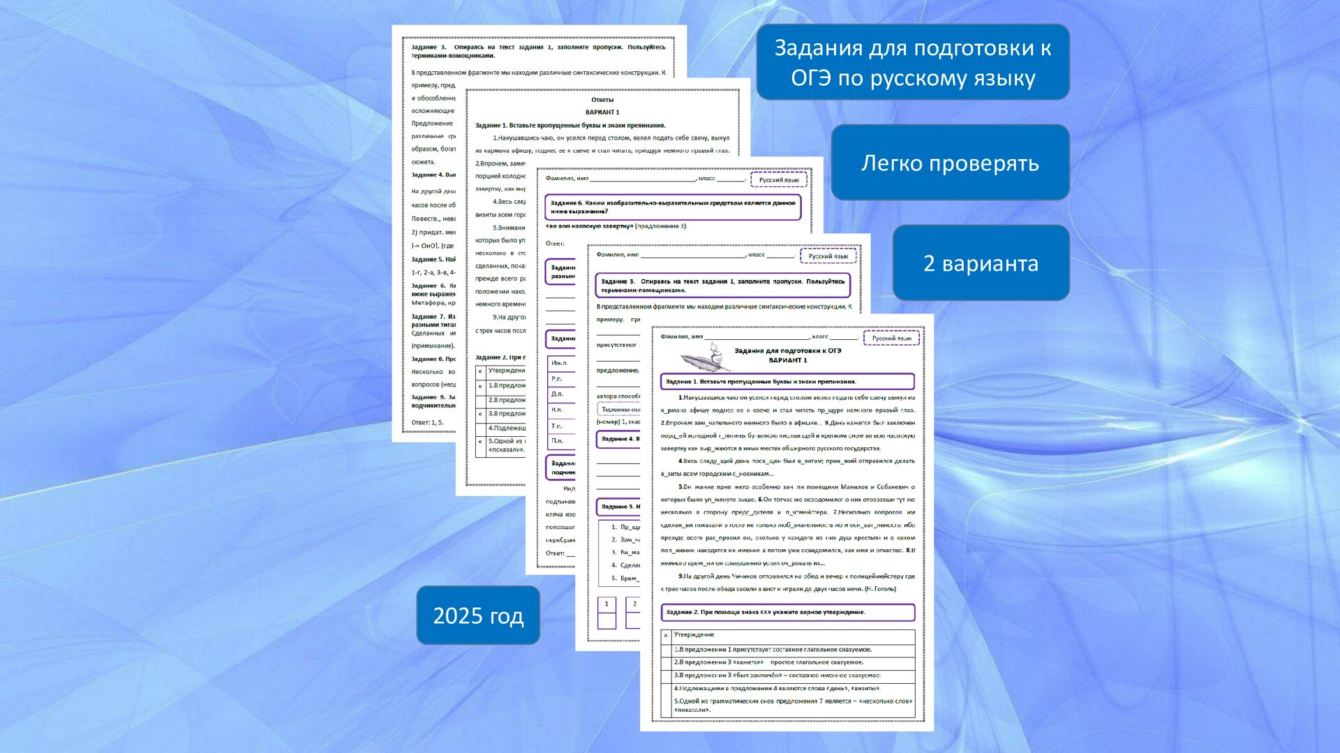 Задания для подготовки к ОГЭ (рабочий лист, 2 варианта)