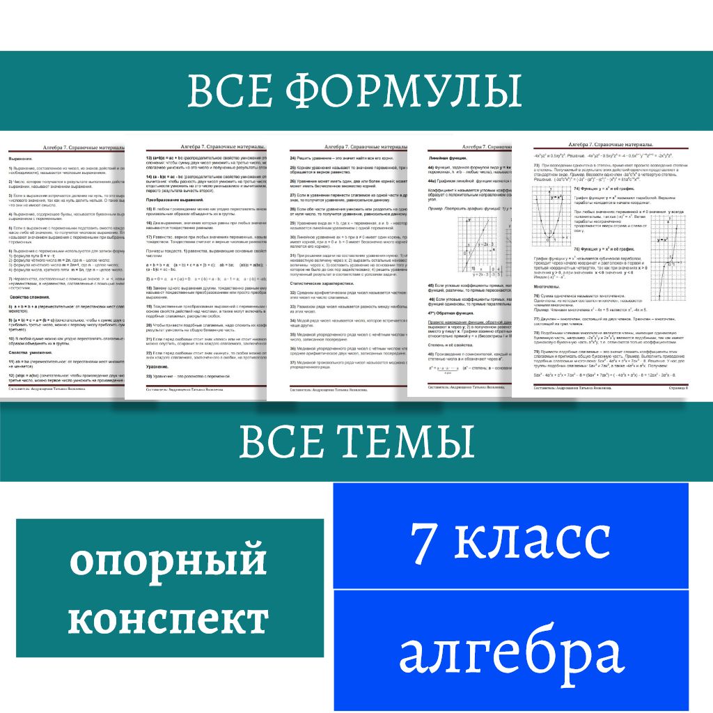 7 класс. Справочник по алгебре - все формулы, все темы. Опорный конспект.