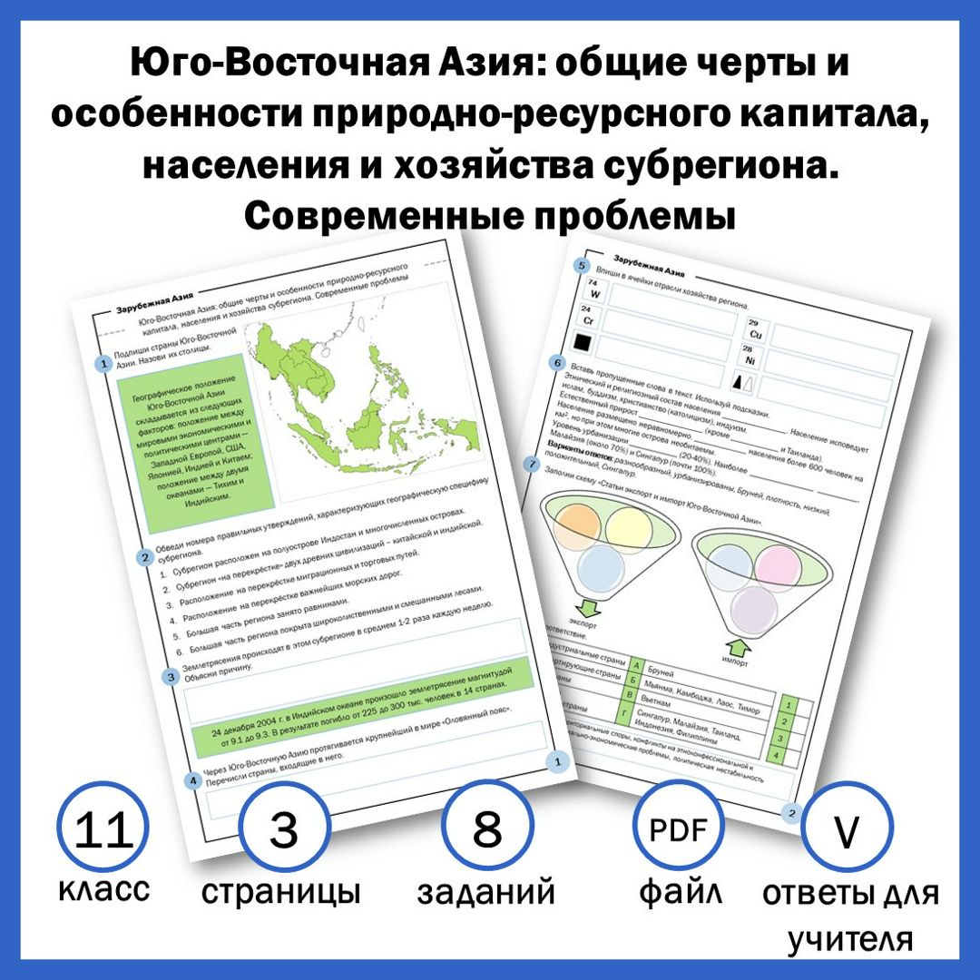 11-10. Юго-Восточная Азия: общие черты и особенности природно-ресурсного капитала, населения и хозяй