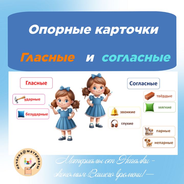 Опорные карточки - памятки “Гласные и согласные” для фонетического и звукобуквенного разбора"