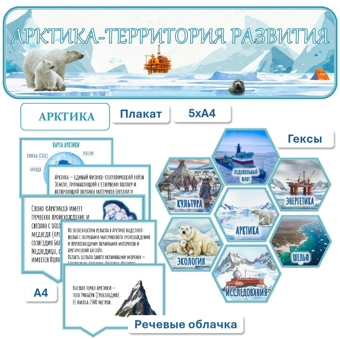 Оформление "Арктика - территория развития" (плакат, гексы, речевые ...