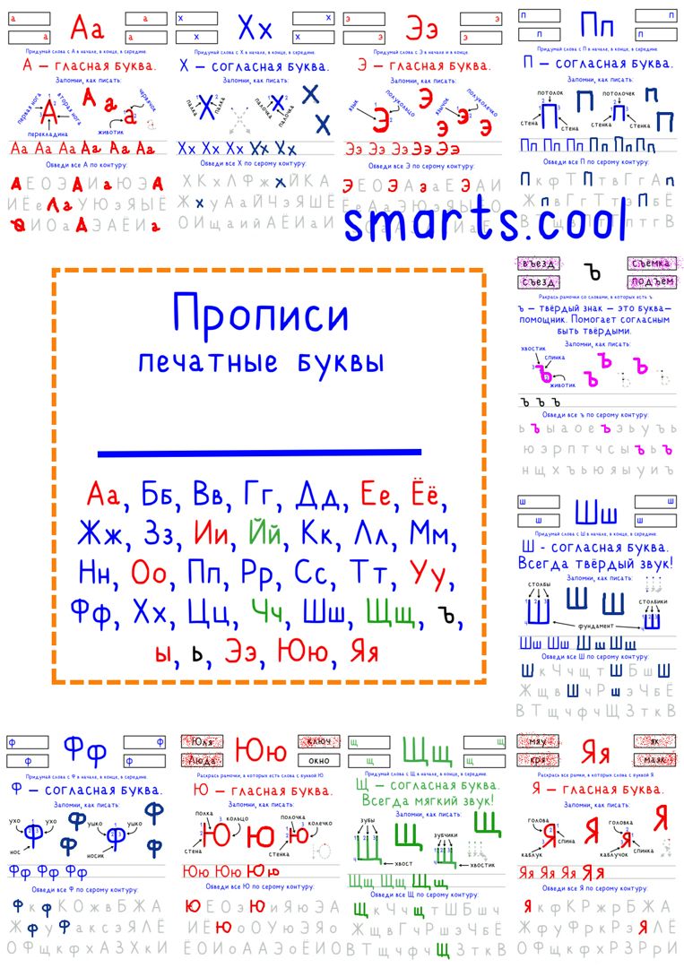 Развитие умения печатания (прописывания печатных) букв русского алфавита.