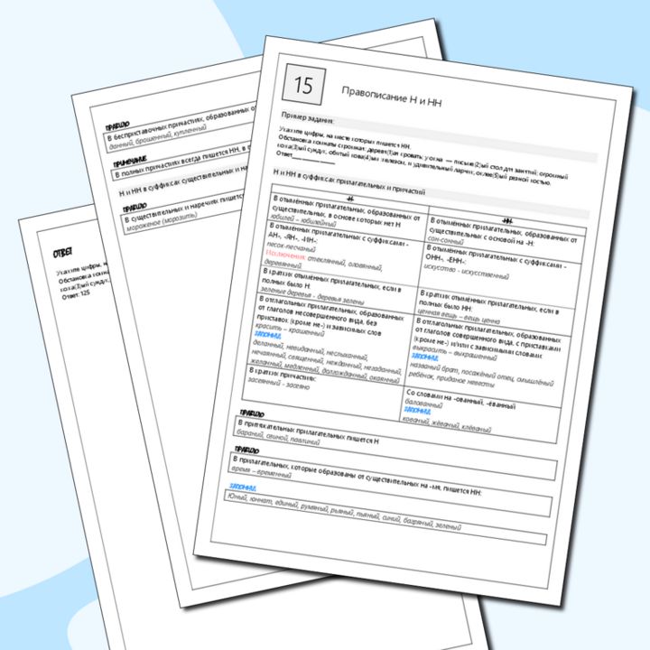 Буклет (конспект) 15 задание ЕГЭ по русскому языку. Правописание Н и НН