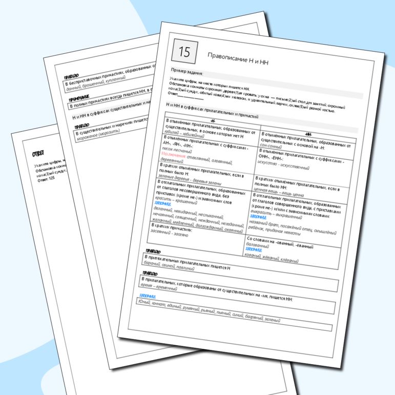 Буклет (конспект) 15 задание ЕГЭ по русскому языку. Правописание Н и НН