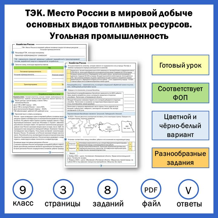 9-5. ТЭК. Место России в мировой добыче основных видов топливных ресурсов. Угольная промышленность