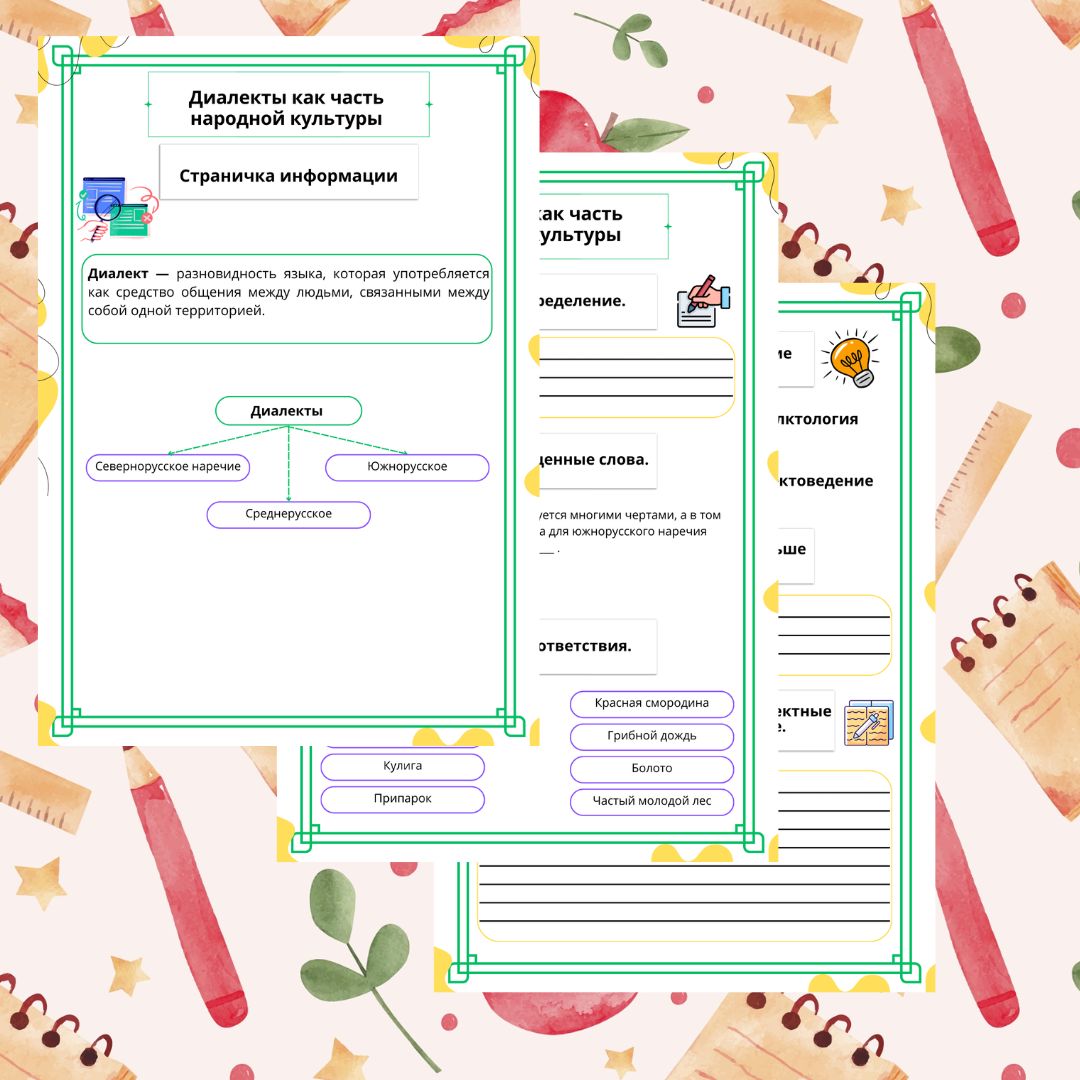 Рабочий лист "Диалекты как часть народной культуры ". Родной русский язык 6 класс.