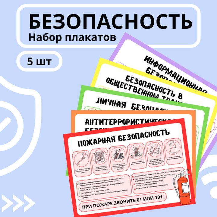 Набор плакатов. Безопасность (пожарная, личная, антитеррористическая, информационная, в транспорте)