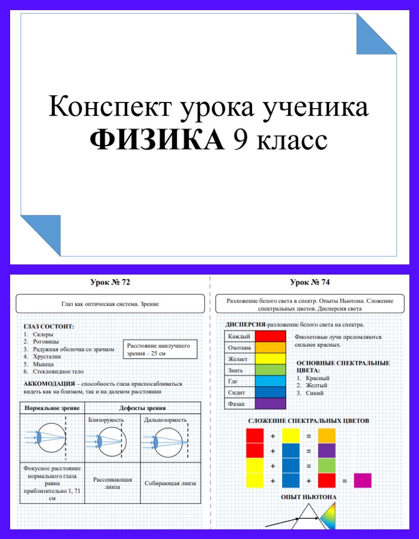 Конспект уроков по физике для 9 класса