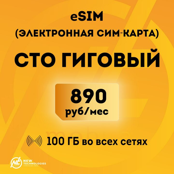 Электронная сим-карта eSIM для смартфона,планшета с бесплатной раздачей 100 ГБ во всех сетях,Россия