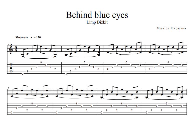 Limp Bizkit - Behind blue eyes (Ноты и табы для гитары)