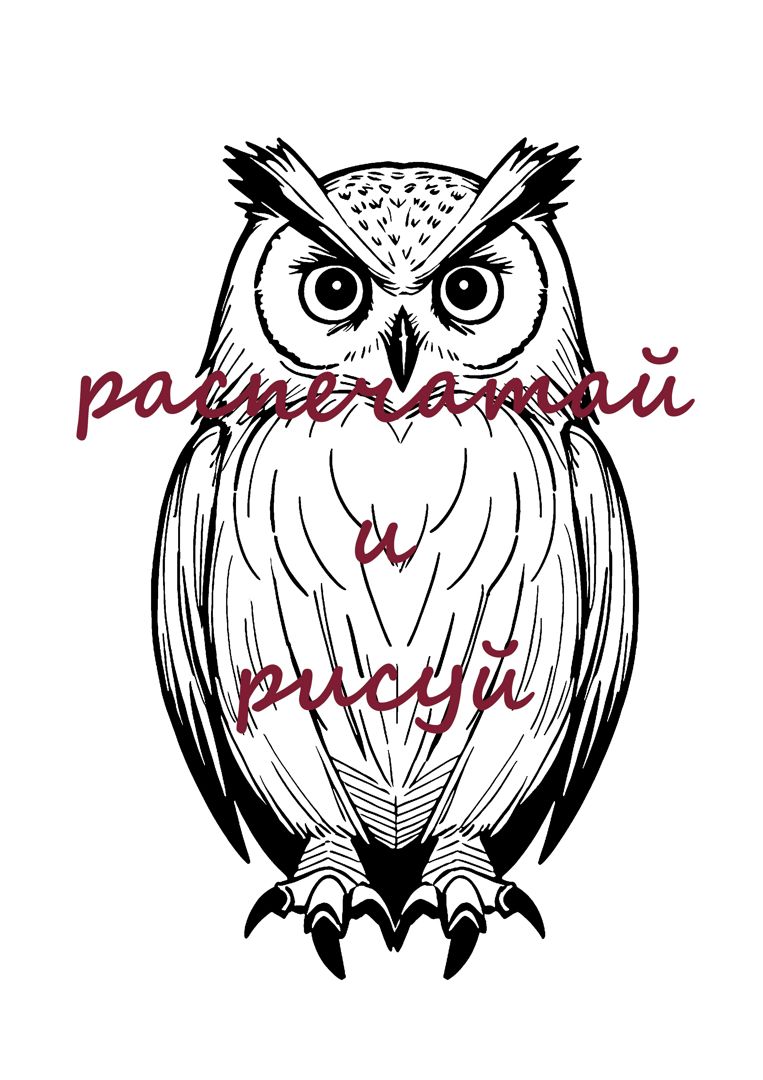 Раскраска для детей и взрослых «Распечатай и рисуй» сова, размер A4, в формате PDF