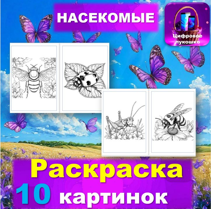 Раскраска. 10 картинок. Насекомые. Картинки для раскрашивания.