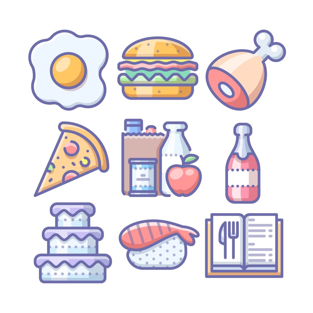 Unigrid Phantom — Еда и кухня, 145 цветных векторных иконок