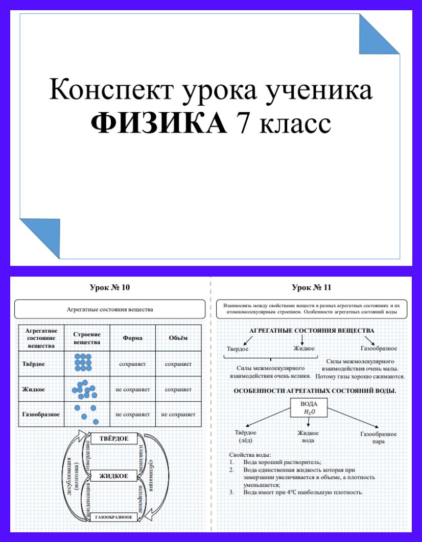 Конспект уроков по физике для 7 класса