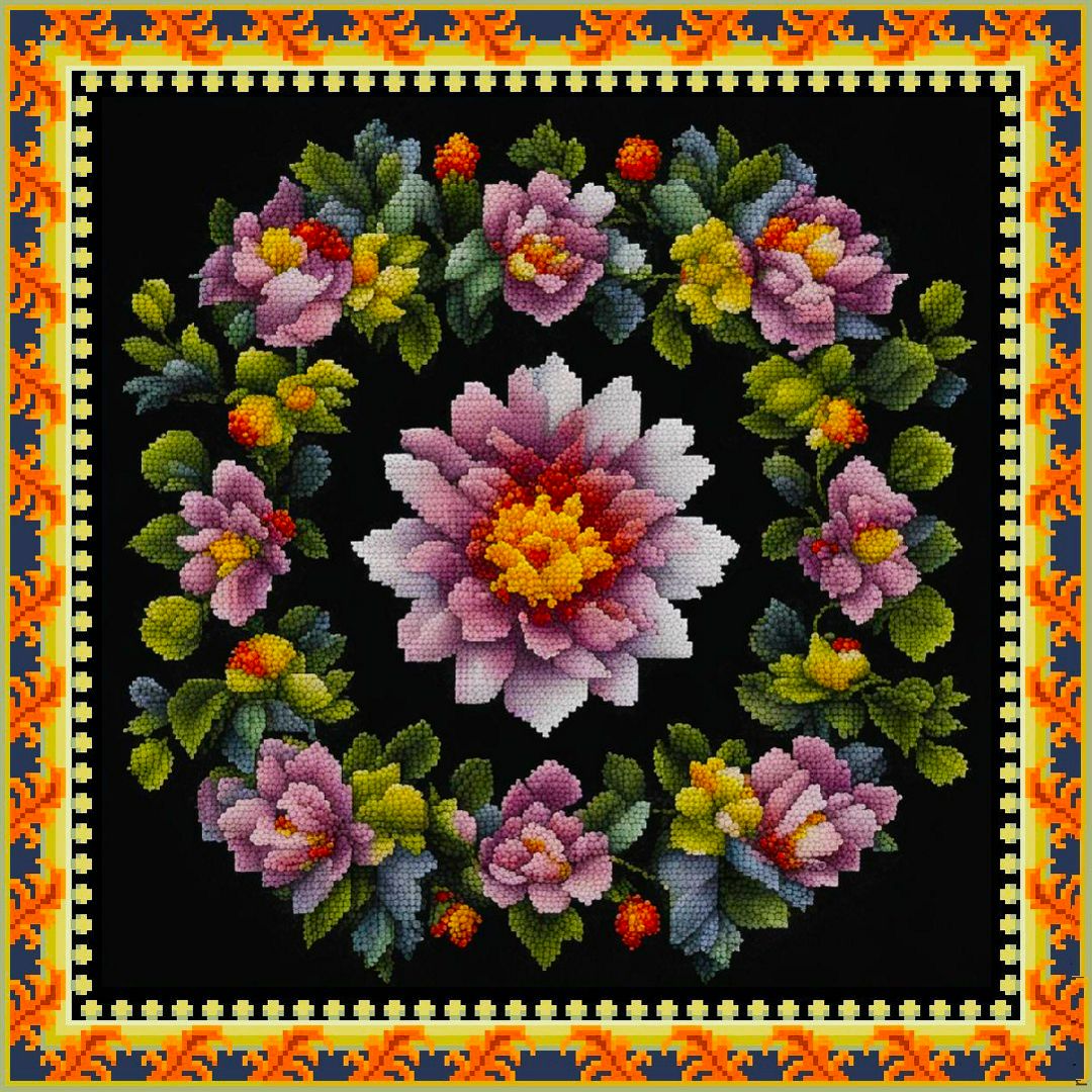 Оригинал вышивки «Цветы на чёрном фоне»