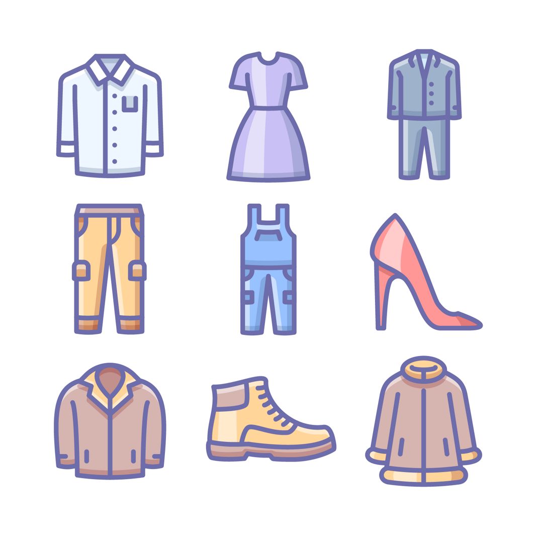 Unigrid Phantom — Одежда и обувь, 50 цветных векторных иконок