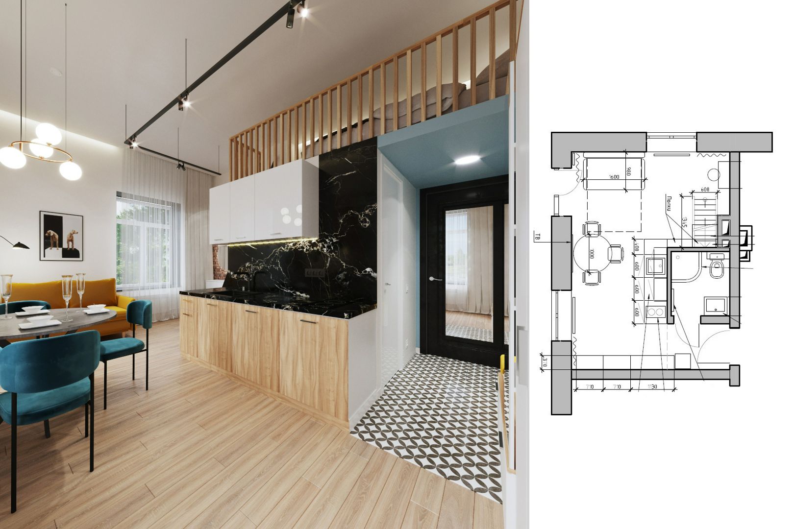 3d модель - Интерьер гостиной и кухни-студии в 3d max и Vray