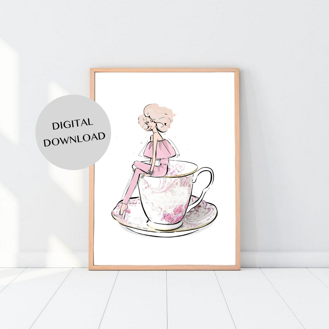 Постер для интерьера - Девушка с чашкой чая