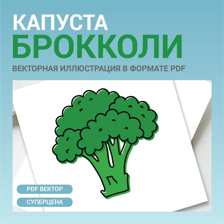 Капуста брокколи в стиле дудл. Векторная картинка pdf. Овощ в векторе. Для меню, рецептов, этикетки