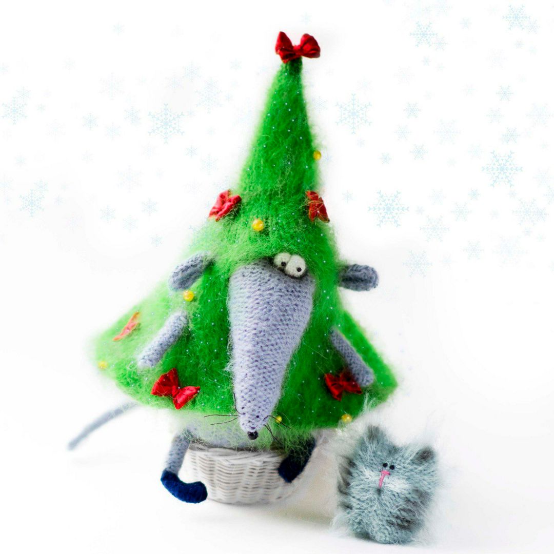 Елочка мышка. Christmas Tree Cat Knitting.