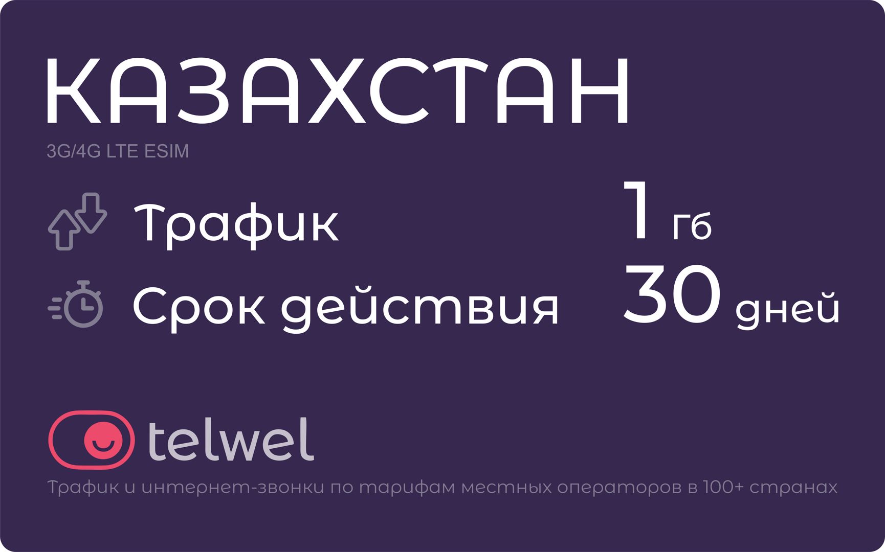 Туристический eSIM "Казахстан 1 Гб/30 дней". Пакет "Трафик и мессенджеры"