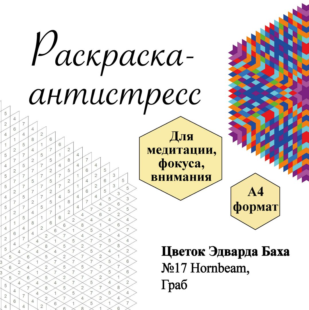 Раскраска № 17 Hornbeam, Граб, Цветок Эдварда Баха, антистресс