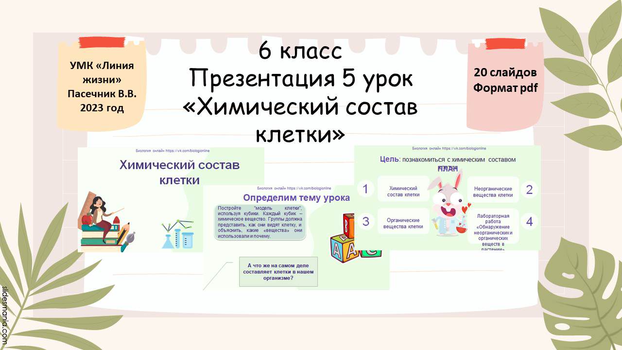 Презентация 5 урок 6 класс «Химический состав клетки»