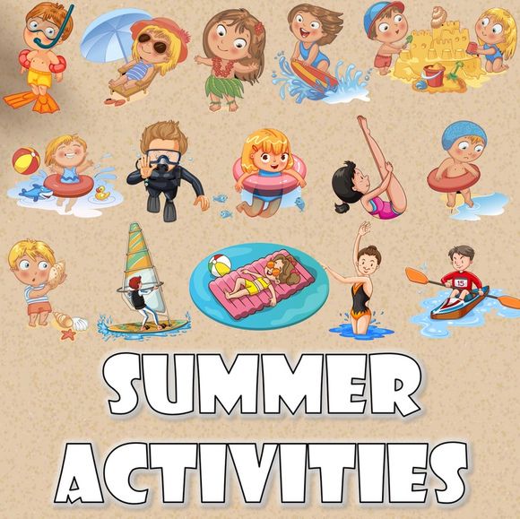 Summer activities pictures. Дети играют в доббль. Картинка для описания continuous. Summer diy. Summer activities pictures.