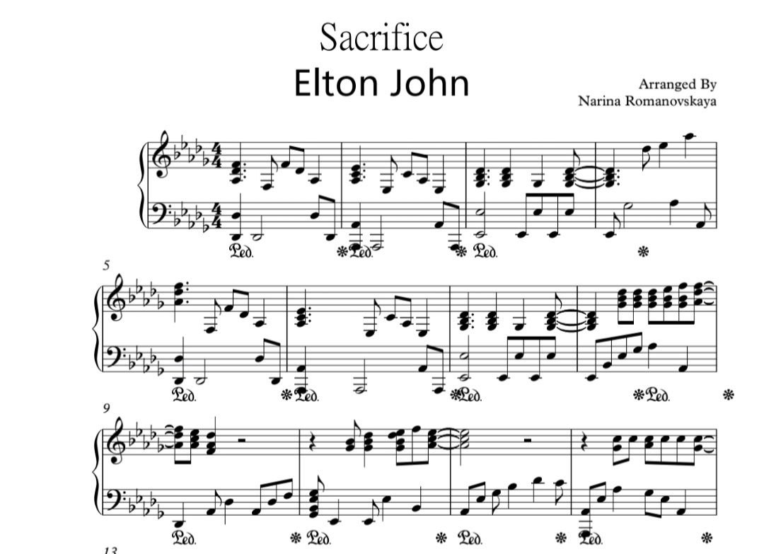 Elton John. Sacrifice. Ноты для фортепиано