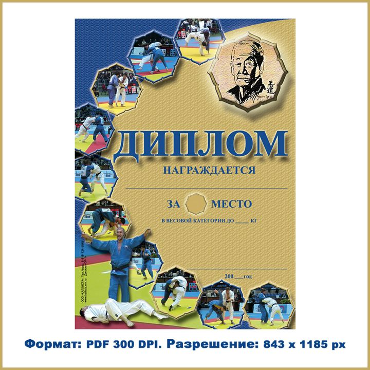 Диплом 1 (грамота) дзюдо формата А4. Для награждения победителей и призёров соревнований.