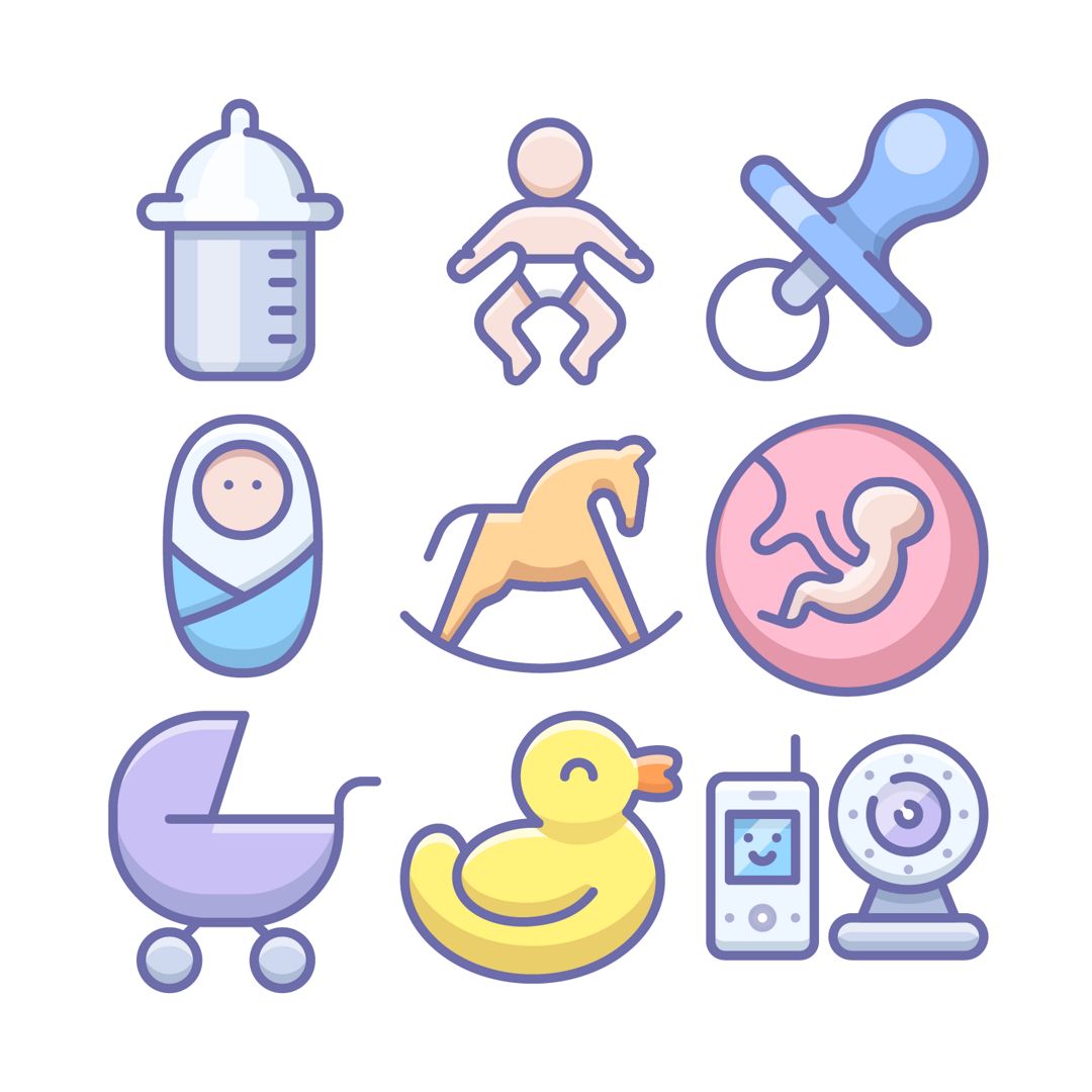 Unigrid Phantom — Малыши и материнство, 54 цветных векторных иконок