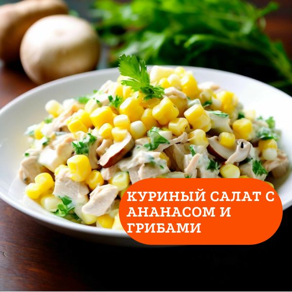 Рецепт куриного салата с ананасом и грибами