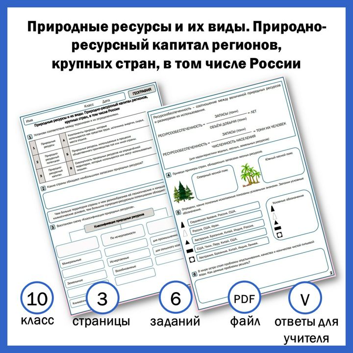 10-7. Природные ресурсы и их виды. Природно-ресурсный капитал регионов, крупных стран + ПР