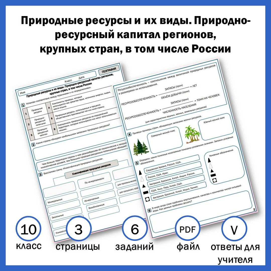 10-7. Природные ресурсы и их виды. Природно-ресурсный капитал регионов, крупных стран + ПР