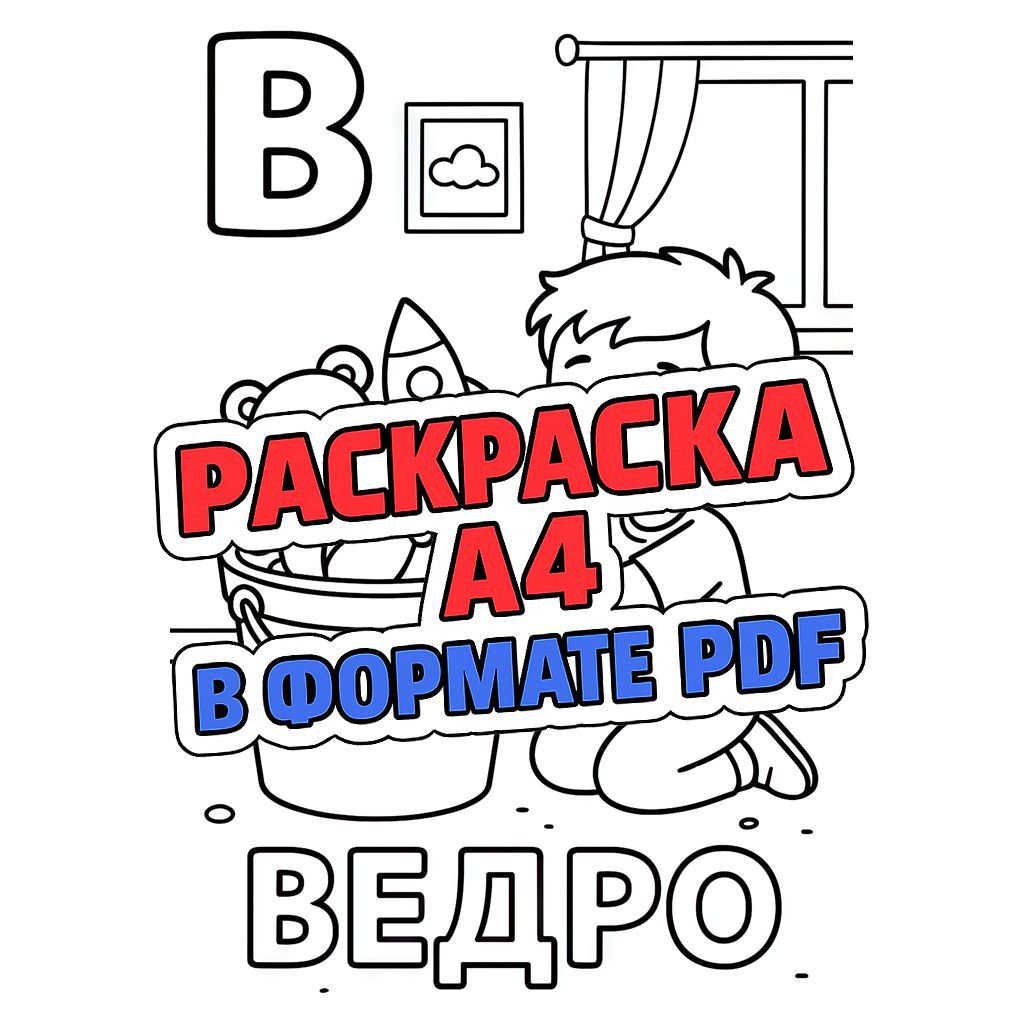 Раскраска Буква В: Ведро с Игрушками – Учим Алфавит! PDF для Печати ...
