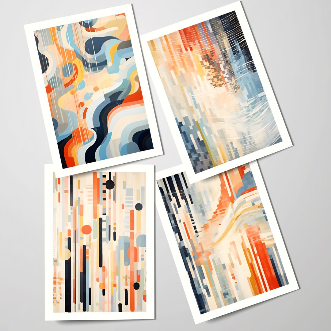 Набор цифровых открыток А6 [10*15] 4 штуки для печати, «Abstract», PDF, мгновенная загрузка